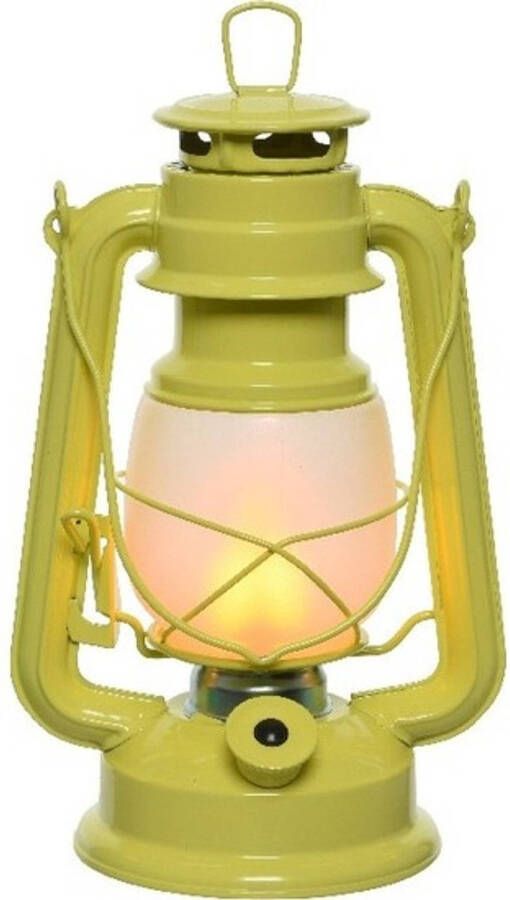 Lumineo Gele LED licht stormlantaarn 24 cm met vlam effect Lantaarns