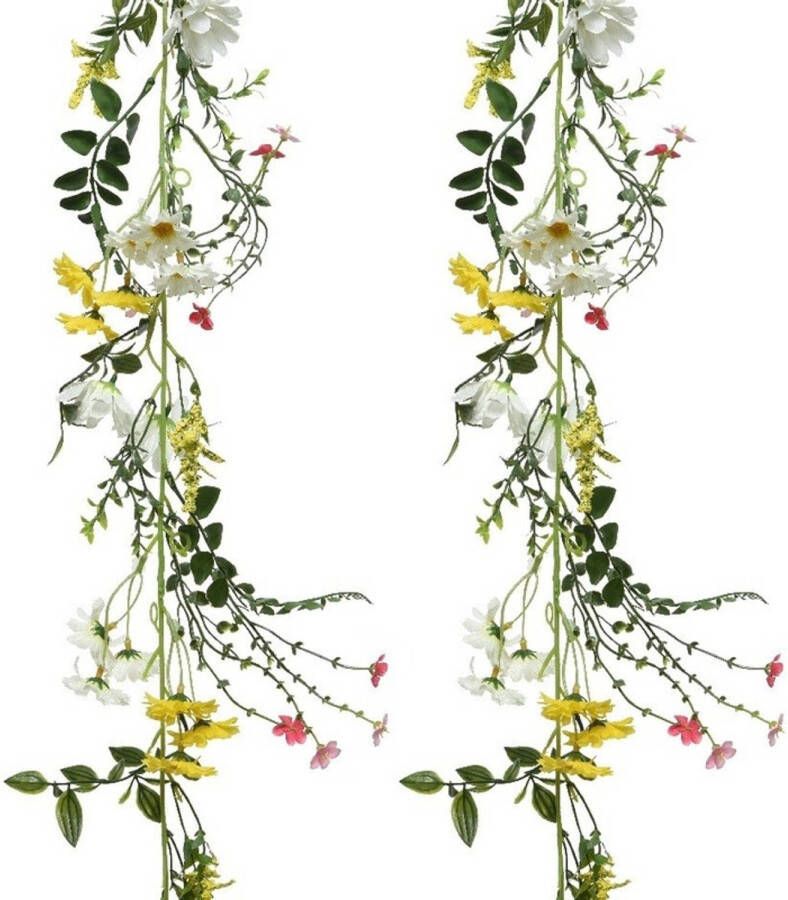 Merkloos 2x Gele witte kunsttak kunstplanten slingers 180 cm Kunstplanten
