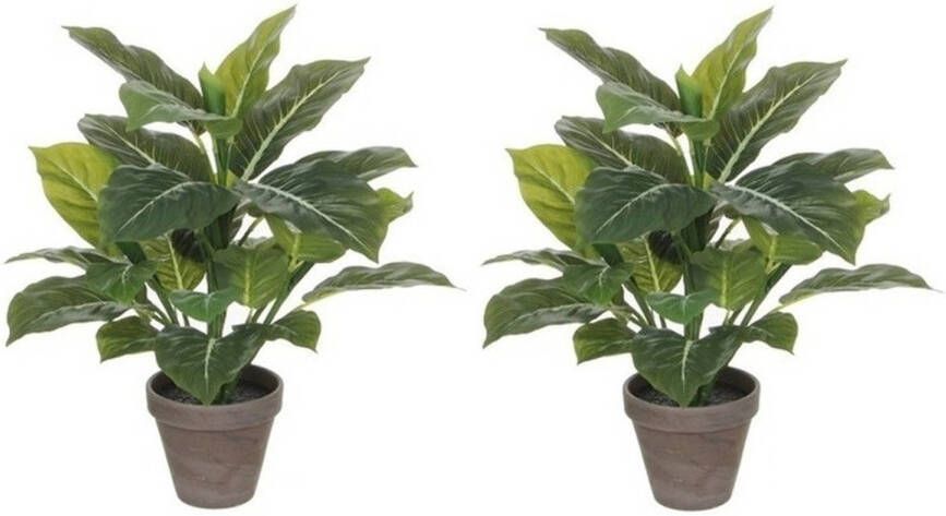 Merkloos 2x Groene Philodendron kunstplanten 49 cm in grijze pot Kunstplanten
