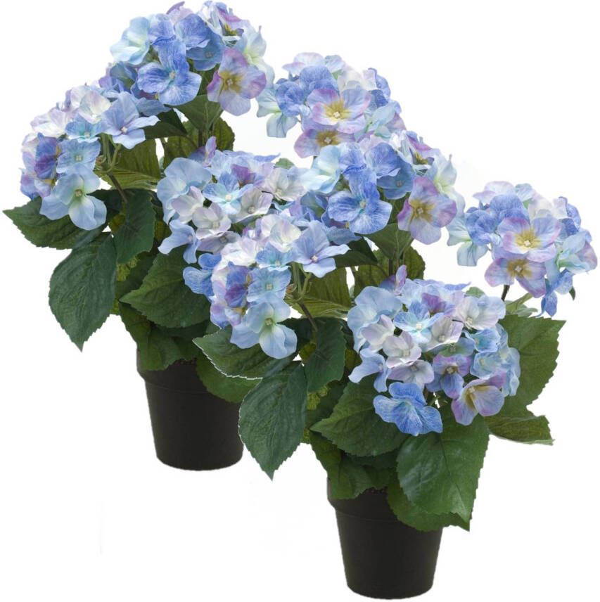 Merkloos 2x stuks blauwe hortensia Hydrangea Macrophylla kunstplant in kunststof pot 40 cm Kunstplanten