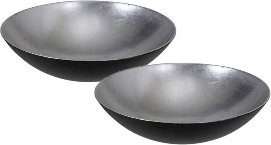 Merkloos 2x stuks kunststof decoratie schalen zilver Tafeldecoratie schalen Woonaccessoires Kaarsenplateaus