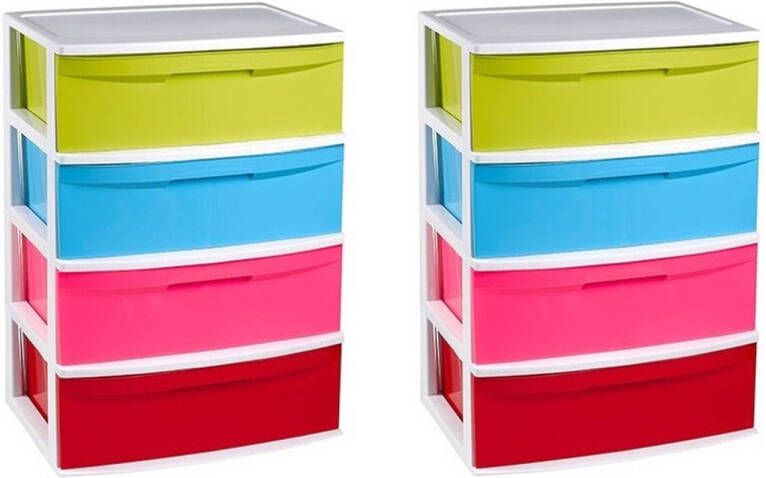 Forte Plastics 2x stuks ladekast organizer met 4 lades wit multi kleuren 40 x 56 x 80 cm Ladekasten organisers kantoor Opbergbox