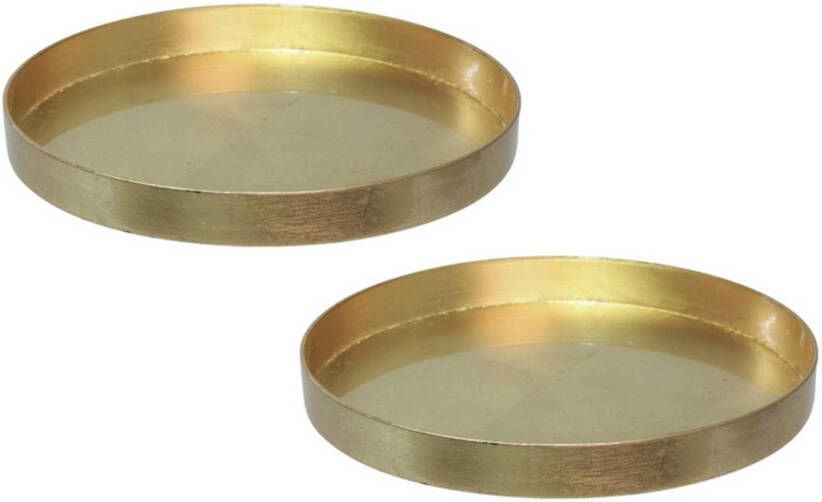 Merkloos 2x stuks ronde kunststof dienbladen kaarsenplateaus goud D27 cm Kaarsenplateaus