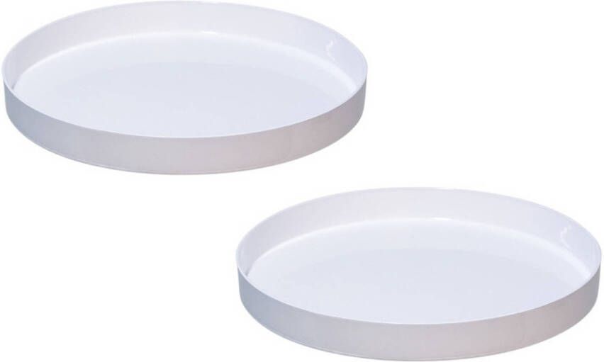 Merkloos 2x stuks ronde kunststof dienbladen kaarsenplateaus wit D27 cm Kaarsen dienbladen tafeldecoratie Kaarsenplateaus