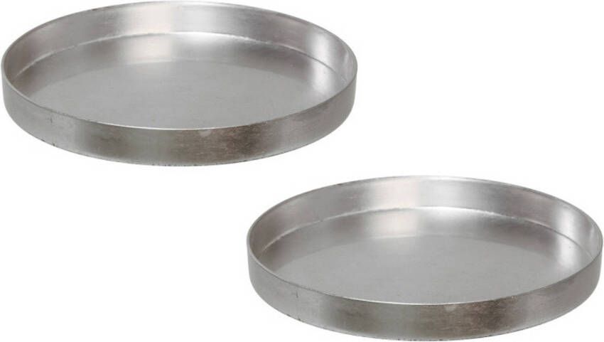 Merkloos 2x stuks ronde kunststof dienbladen kaarsenplateaus zilver D27 cm Kaarsenplateaus