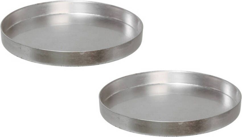 Merkloos 2x stuks ronde kunststof dienbladen kaarsenplateaus zilver D27 cm Kaarsen dienbladen tafeldecoratie Kaarsenplateaus