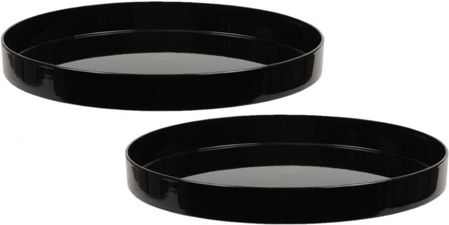 Merkloos 2x stuks ronde kunststof dienbladen kaarsenplateaus zwart D27 cm Kaarsenplateaus