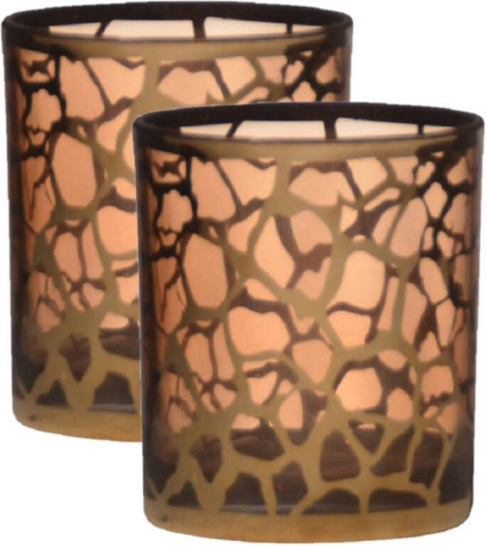 Merkloos 2x stuks theelicht waxinelichthouders giraffe print glas goud 10 x 9 cm Giraffe motief Windlichtjes kaarsenhouders Waxinelichtjeshouders