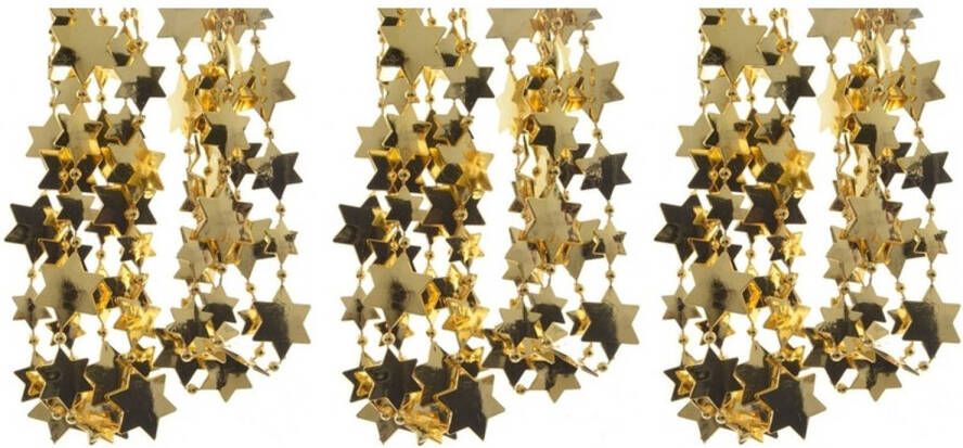 Merkloos 3x Kerst sterren kralen guirlande goud 270 cm kerstboom versiering decoratie Kerstslingers