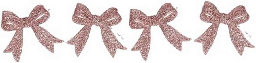 Merkloos 4x Kersthangers roze strikjes met glitters 11 cm Kersthangers
