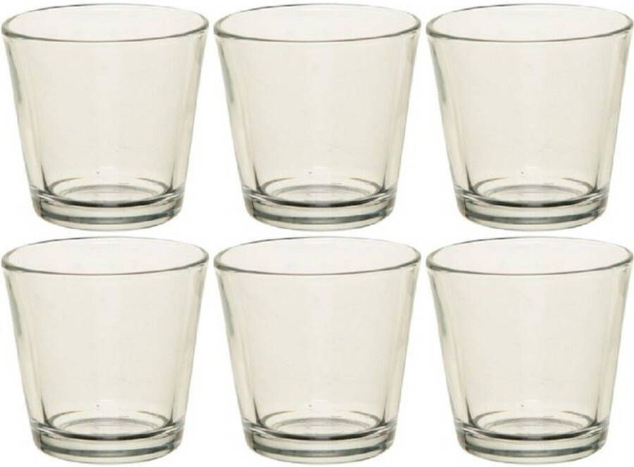 Merkloos 6x Theelichthouders waxinelichthouders transparant glas 7 cm Glazen kaarsenhouder voor waxinelichtjes 6 stuks Waxinelichtjeshouders