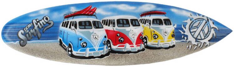 Merkloos Blauwe surfplank surfboard wanddecoratie muurdecoratie met VW busjes Gone Surfing 50 cm Tuindecoratie