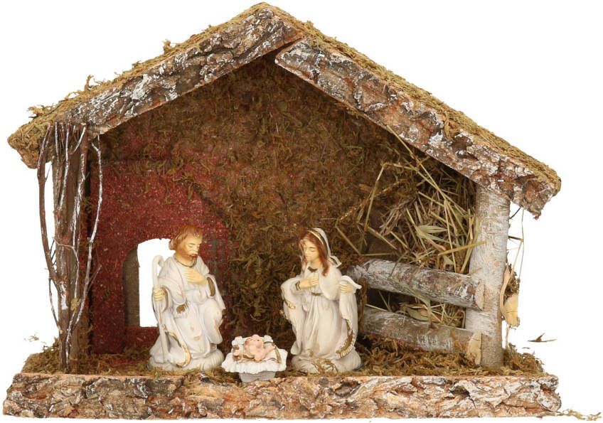Merkloos Complete kerststal met 3x st kerststal beelden H25 cm Kerststallen
