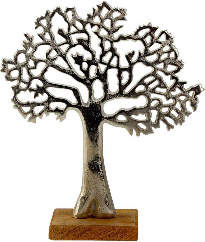 Merkloos Decoratie levensboom Tree of Life aluminium hout -  23 x 26 cm zilver kleurig Beeldjes