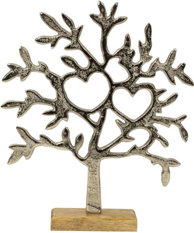 Merkloos Decoratie levensboom Tree of Life aluminium hout 23 x 26 cm zilver kleurig Beeldjes