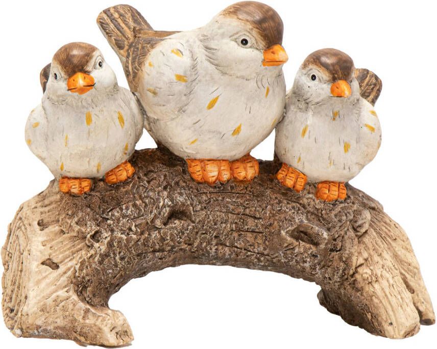 Merkloos Decoratie van 3 vogeltjes op tak hout beeldje binnen buiten 35 x 20 x 28 cm Beeldjes