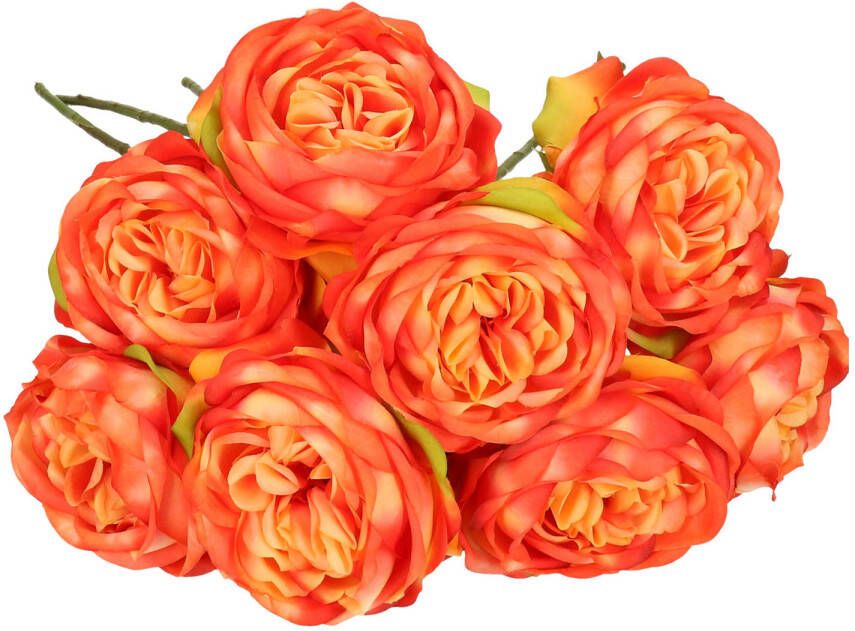 Merkloos Emerald Kunstbloemen boeket roos Vicky 8x oranje 66 cm decoratie bloemen Kunstbloemen