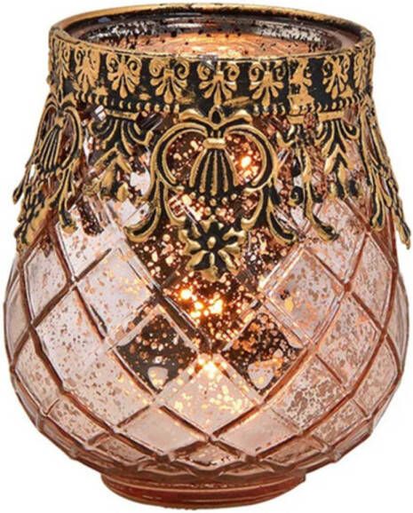 Merkloos Glazen design windlicht kaarsenhouder rose goud 9 x 10 x 9 cm Waxinelichtjeshouders