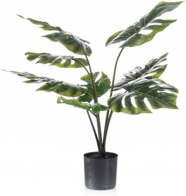 Merkloos Groene Monstera gatenplant kunstplant 60 cm in zwarte pot Kunstplanten