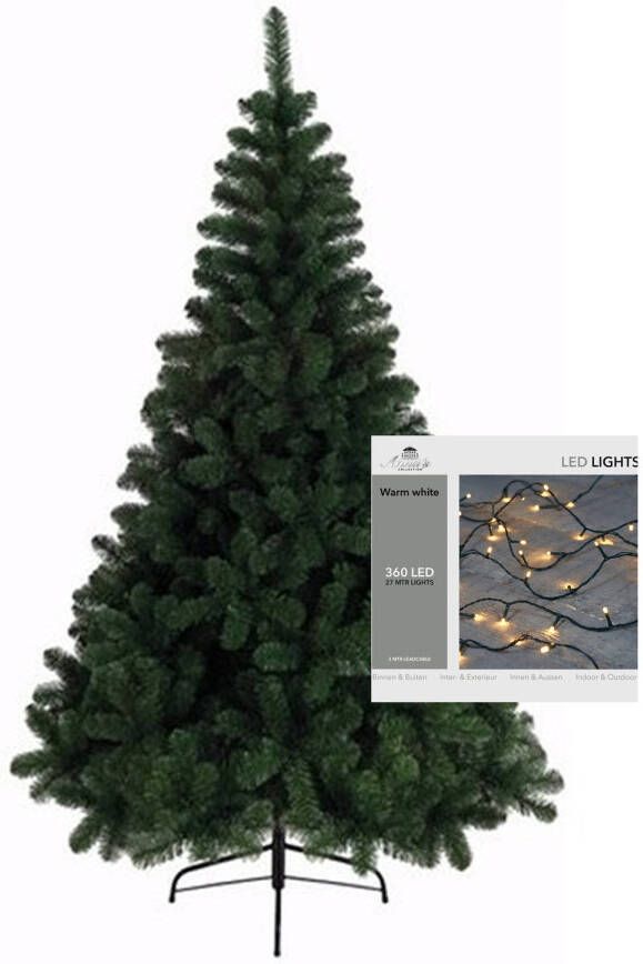 Merkloos Kerstboom 210 cm incl. kerstverlichting lichtsnoer warm wit Kunstkerstboom