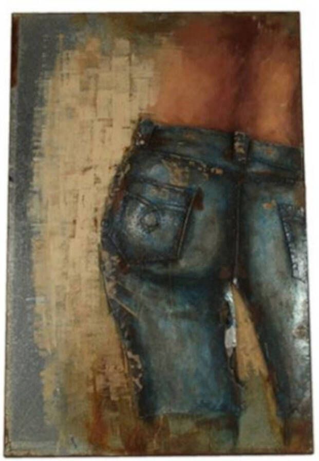 Merkloos Non-Branded schilderij Jeans Retraw 120 cm nikkel blauw bruin