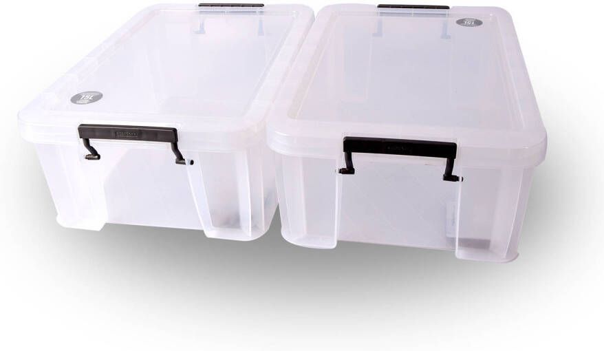 Merkloos Opbergbox 15 Litert Set Van 2 Transparant Stapelbare Grote opbergbox Met Deksel