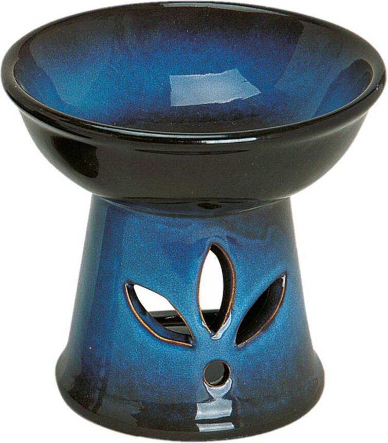 Merkloos Ronde keramische geurbrander oliebrander blauw met zwart 13 cm Geurbranders