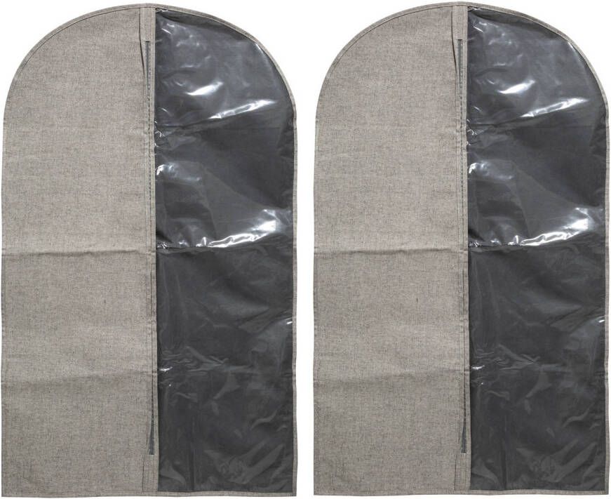 Merkloos Set van 2x stuks kleding beschermhoezen polyester katoen grijs 100 cm Kledinghoezen