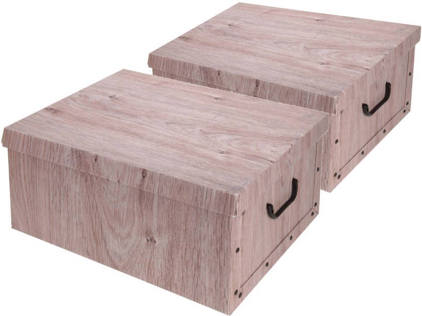 Bathroom Solutions Set van 2x stuks opbergdoos opberg box van karton met hout print bruin 37 x 30 x 16 cm Opbergbox