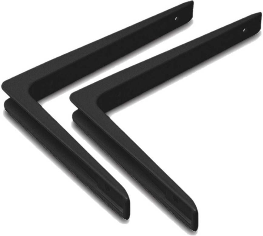 Merkloos Set van 2x stuks planksteunen plankdragers zwart gelakt aluminium 25 x 20 cm tot 50 kilo Plankdragers