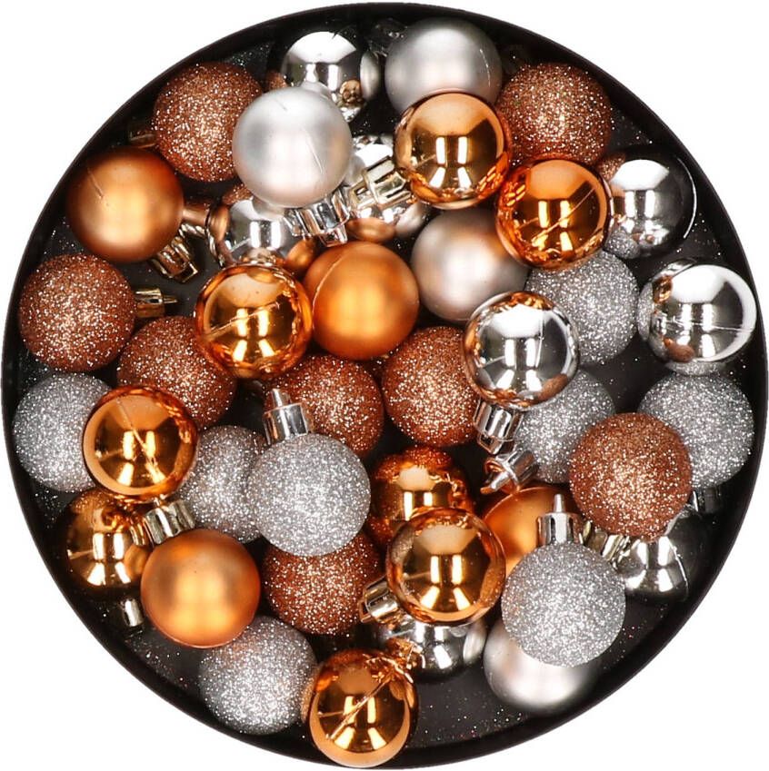 Merkloos Set van 40x stuks kunststof kerstballen mix zilver en koper 3 cm Kerstbal