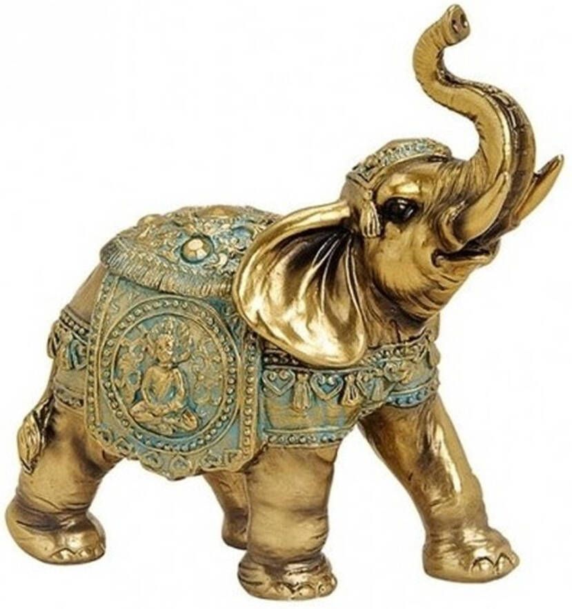 Merkloos Woondecoratie olifanten beeldje goud 16 cm Beeldjes