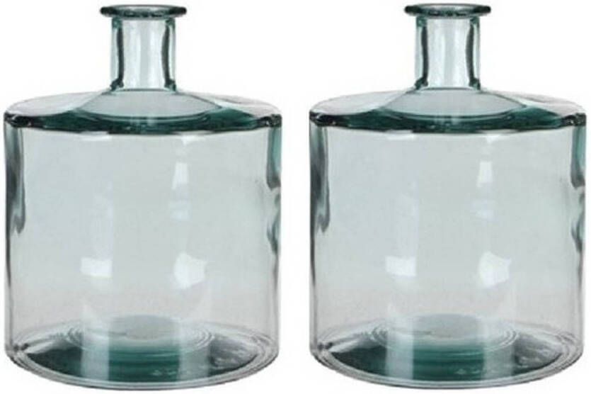 Mica Decorations 2x Fles vaas Guan 21 x 26 cm transparant gerecycled glas Vazen