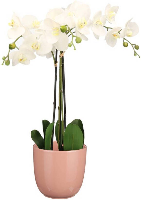 Mica Decorations Orchidee kunstplant wit 75 cm inclusief bloempot lichtroze glans Kunstplanten