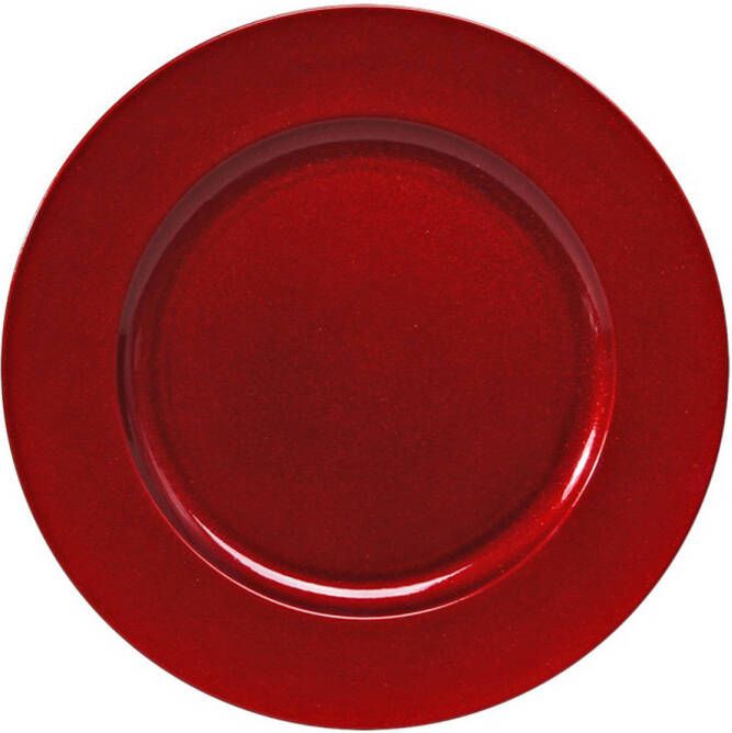 Othmar decorations 1x stuks kaarsenborden onderborden rood met glitters 33 cm Kaarsenplateaus