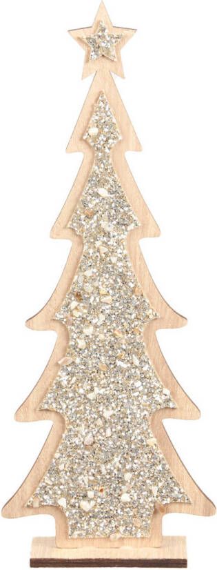 Othmar decorations Kerstdecoratie houten kerstboom glitter zilver 35 5 cm decoratie kerstbomen Houten kerstbomen