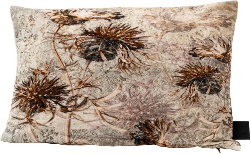 Ptmd Collection PTMD Lazzy Grey cotton velvet cushion dried flowers L