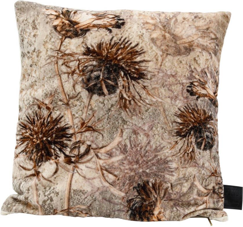 Ptmd Collection PTMD Lazzy Grey cotton velvet cushion dried flowers S