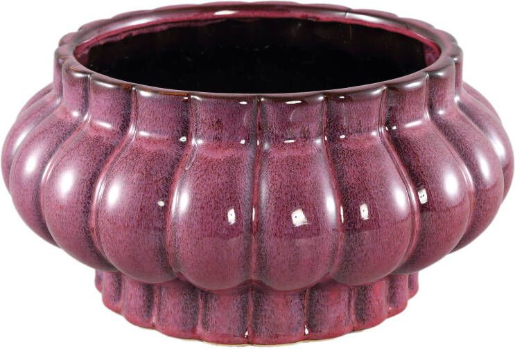 Ptmd Collection PTMD Sannee Red ceramic pot ribbed wide middle low L