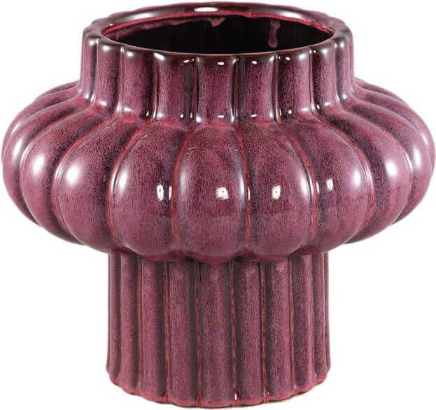 Ptmd Collection PTMD Sannee Red ceramic pot ribbed wide middle M