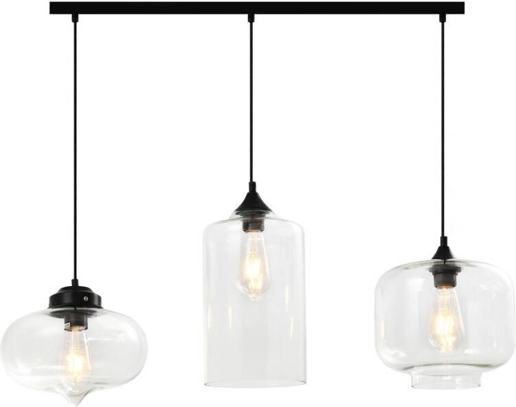 QUVIO Hanglamp retro 3 lichtspunt 3 verschillende glazen kappen 80 x 26 cm