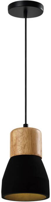QUVIO Hanglamp landelijk Simplistisch betonnen lamp Houten kop D 13 cm Zwart