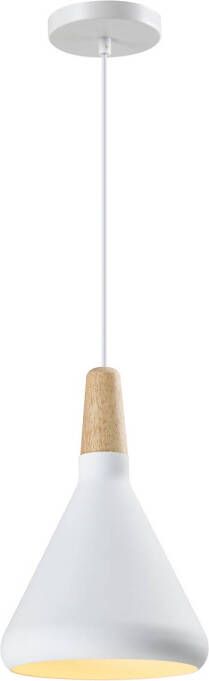 QUVIO Hanglamp Scandinavisch Kegel design Houten kop D 17 cm Wit