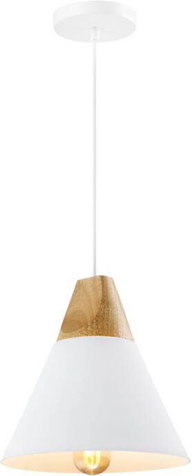 QUVIO Hanglamp Scandinavisch Kegellamp Houten kop D 22 cm Wit