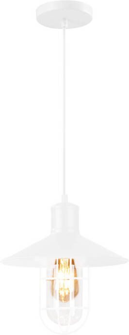 QUVIO Hanglamp industrieel Glas met metaaldraad Diameter 27 cm Wit