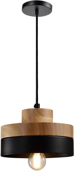 QUVIO Hanglamp Scandinavisch Rond tweelaags metaal en hout Diameter 18 cm