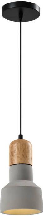 QUVIO Hanglamp landelijk Betonnen design lamp Houten kop D 12 5 cm Grijs