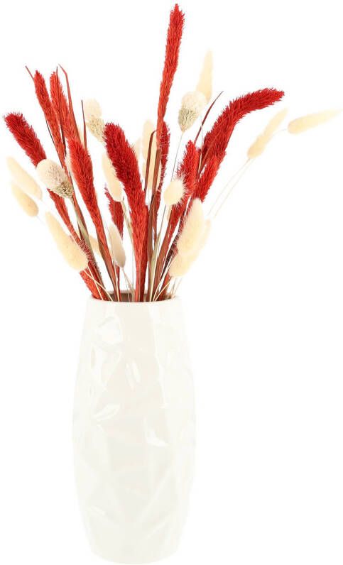 QUVIO Vaas met patroon Keramiek 21 5 x 9 5 cm Wit