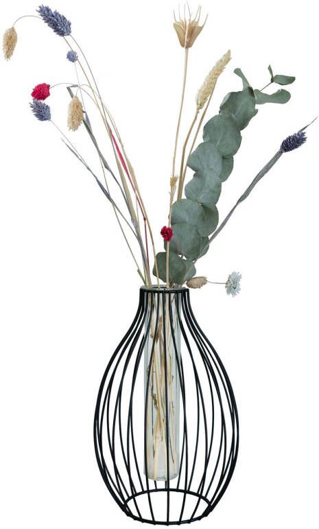 QUVIO Vaas met metalen spijlen 15 x 23 5 cm