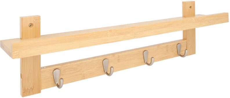 QUVIO Wandkapstok met plank met 4 RVS haken Hout